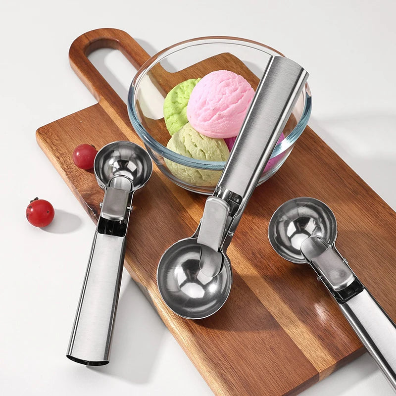 Stainless Steel Ice Cream Spoon Multifunctional Spoon for Ice Cream Dual-Purpose Scoop close-up view