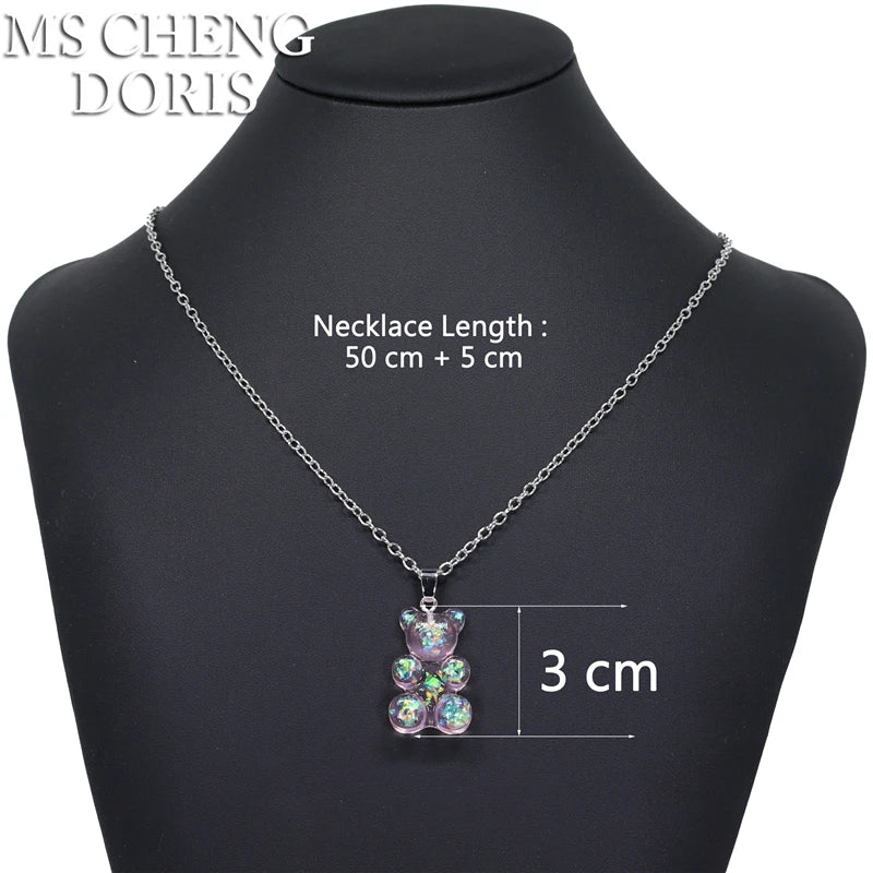 Handmade 33 Styles Colors Cute Resin Gummy Bear Chain Necklaces, Candy Color Pendant lifestyle view