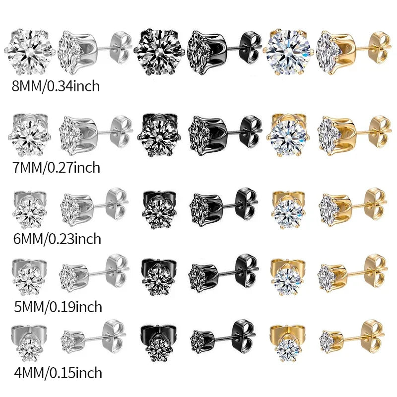 5Pair/Set 4/5/6/7/8mm Fashion Crystal Earrings for Women Gold & Silver Color Zircon Ear detail view