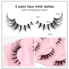 5 Pairs Cat Eye Lashes Natural Eyelashes Winged End Eye Elongated Eyelashes Clear Ban alternate view