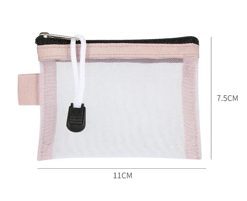 Mini Clear Nylon Mesh Zipper Coin Purse | Portable Wallet for Cards, Keys, and Lips additional angle