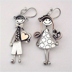 Creative Fashion Boy and Girl Pattern Dangle Earrings Women Vintage Silvery Plated Festival Pendant Earrings Jewelry Accessories