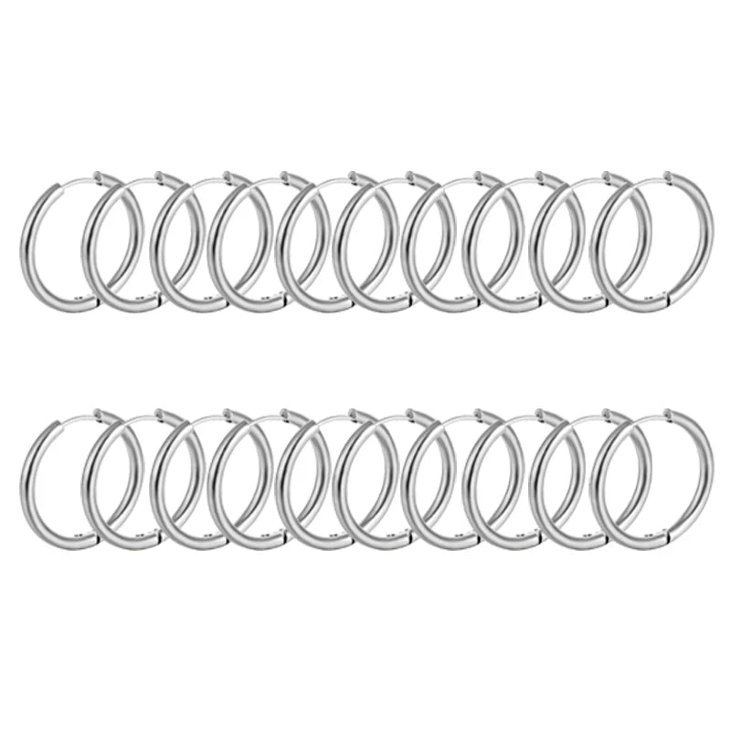 10/20Pcs Minimalist 316L Stainless Steel Small Hoop Earrings For Women Man Classic Round detail view