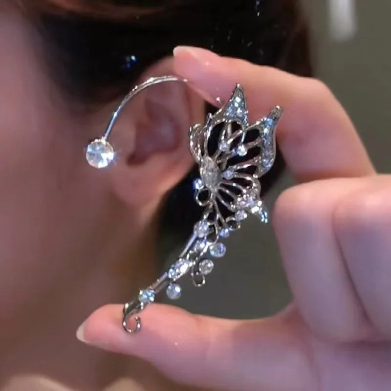 Sparkling Crystal Elf Butterfly Ear Cuff Without Piercing Clip Earrings Elegant Ear C alternate view