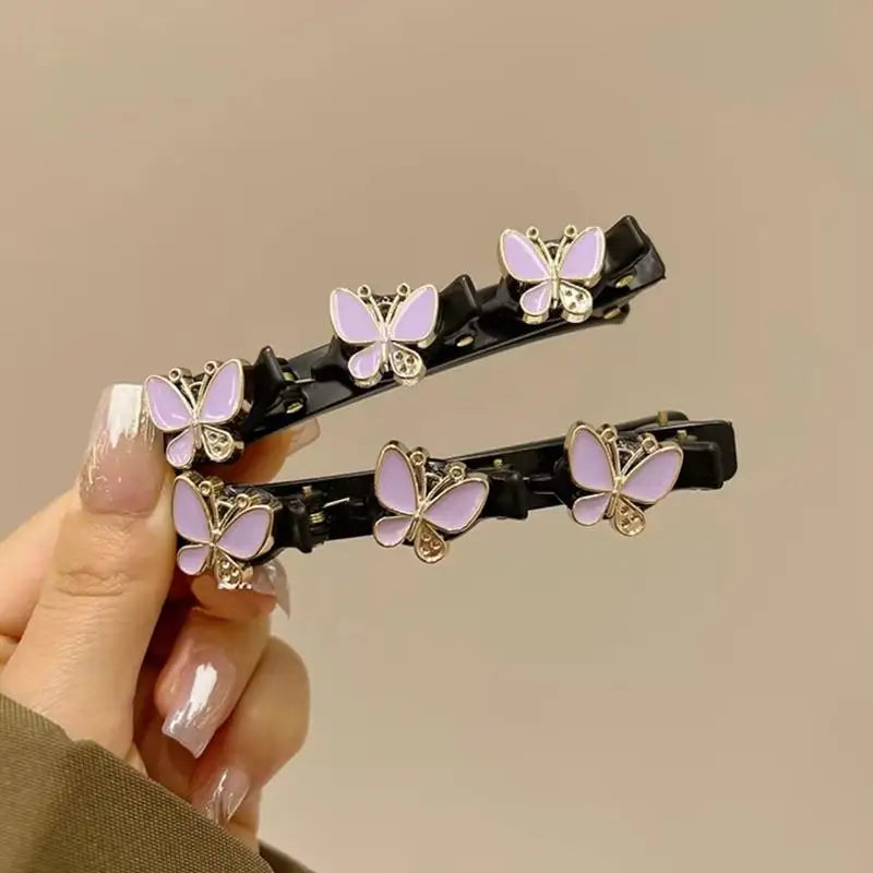 2pcs Korean Style Rhinestone Braided Hair Clip for Woman Elegant Temperament Duckbill Clip Fashion Girl's Side Clip Hairpin
