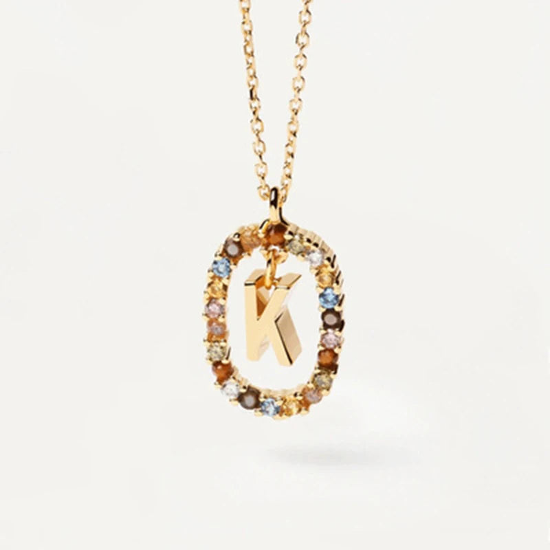 925 Sterling Silver Gold Initial Necklace | Personalized Letter Pendant with Zirconia detail view