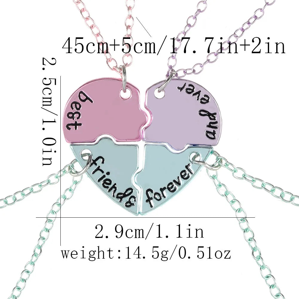 Lovecryst 3/4Pcs/set Heart-shaped Stitching Best Friend Necklace BFF Friendship Jewelry detail view