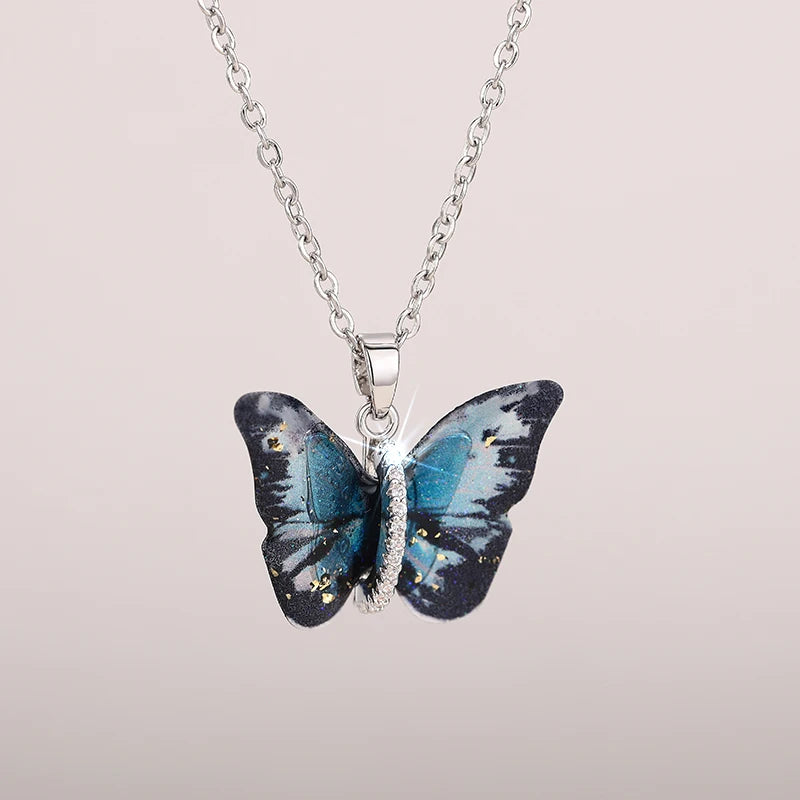 Huitan Aesthetic Butterfly Pendant Necklace for Women Silver Color/Gold Color Inlai additional angle