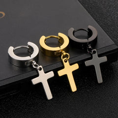 2pc Stainless Steel Men Cross Stars Punk Dangle Earrings Gothic Woman Cross Ear Hoop alternate view