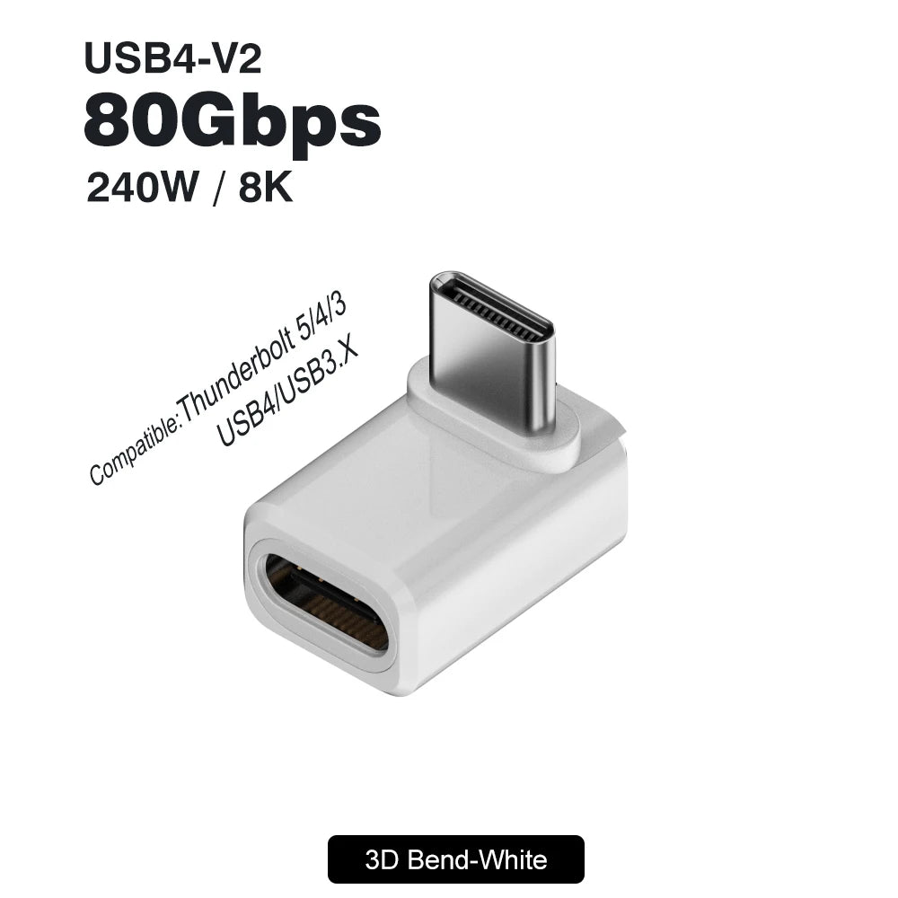 USB4 V2 90 Degree Type C Angle Adapter 80Gbps Thunderbolt 5 4 3 Elbow Adapter 240W USB-C detail view
