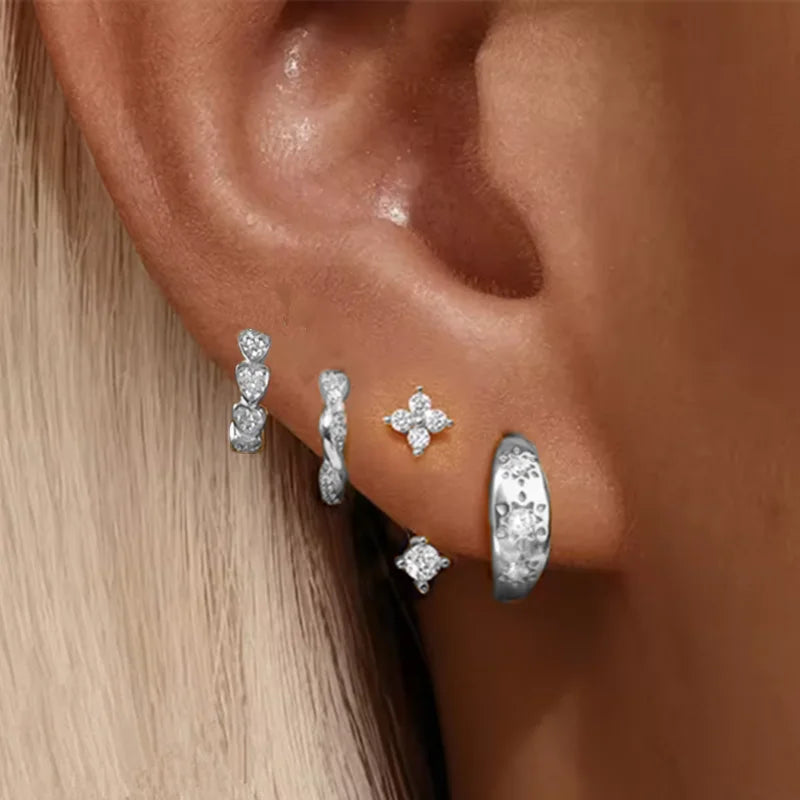 4PCS Fashion Stainless Steel Zirconia Star Huggie Hoop Earrings Set for Women Curious alternate view