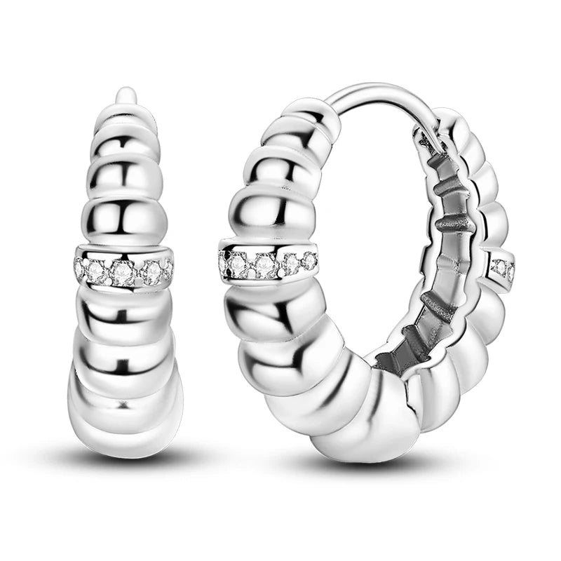 Original 925 Sterling Silver Women Hoop Earrings High Quality Shine Zircon U Shaped C alternate view