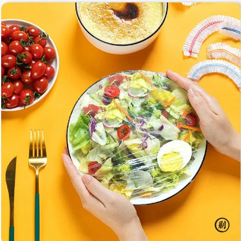 100 Pcs Elastic Food Covers, Disposable Plastic Bowl Lids for Fruit & Vegetable Sto additional angle