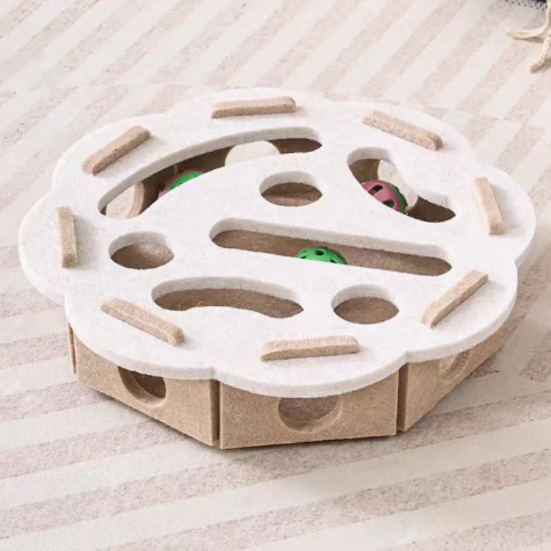 Interactive Maze Cat Toy | Felt Plush Puzzle with Bell Ball close-up view