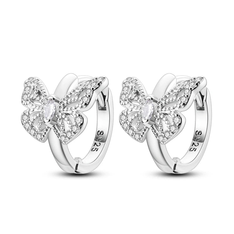 Hot Sale 925 Sterling Silver Heart Earrings Fit Original Charms Hoop Earrings For W additional angle