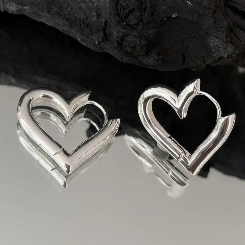 925 Sterling Silver Heart Love Hoop Stud Earrings | Hypoallergenic Fine Jewelry for Wome detail view