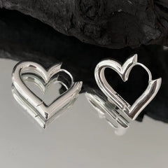 925 Sterling Silver Heart Love Hoop Stud Earrings | Hypoallergenic Fine Jewelry for Wome detail view