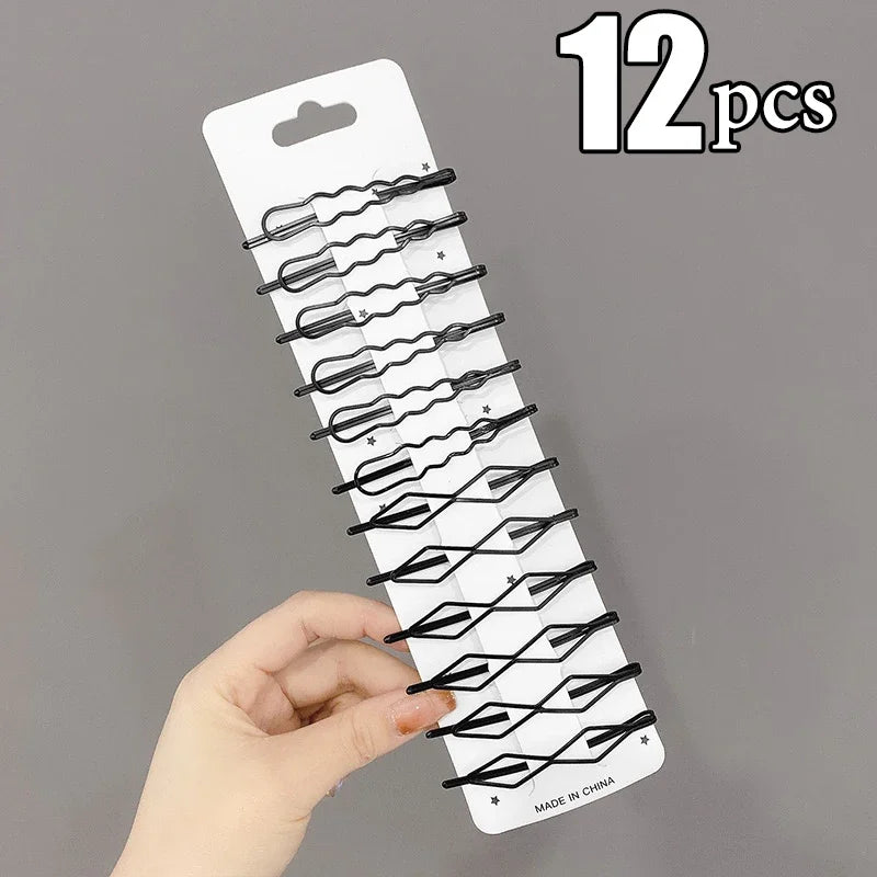 3/12Pcs Black Hair Clips Bobby Pins Wavy Fashion Hairpins Metal Barrettes Invisible additional angle
