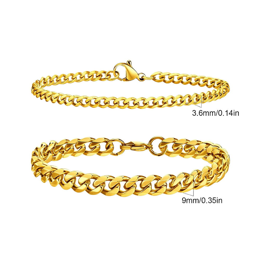 Men's Stainless Steel Chain Bracelets Set | 2pcs Silver Gold Black Twist Rope & Cuban alternate view