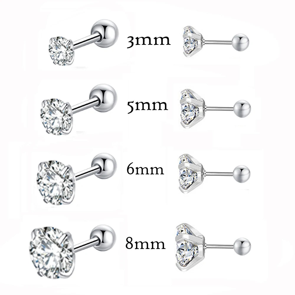 Stainless Steel Titanium Tragus Stud Earrings | 4 Prong Zircon Crystal Cartilage Jewel close-up view