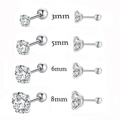 Stainless Steel Titanium Tragus Stud Earrings | 4 Prong Zircon Crystal Cartilage Jewel close-up view