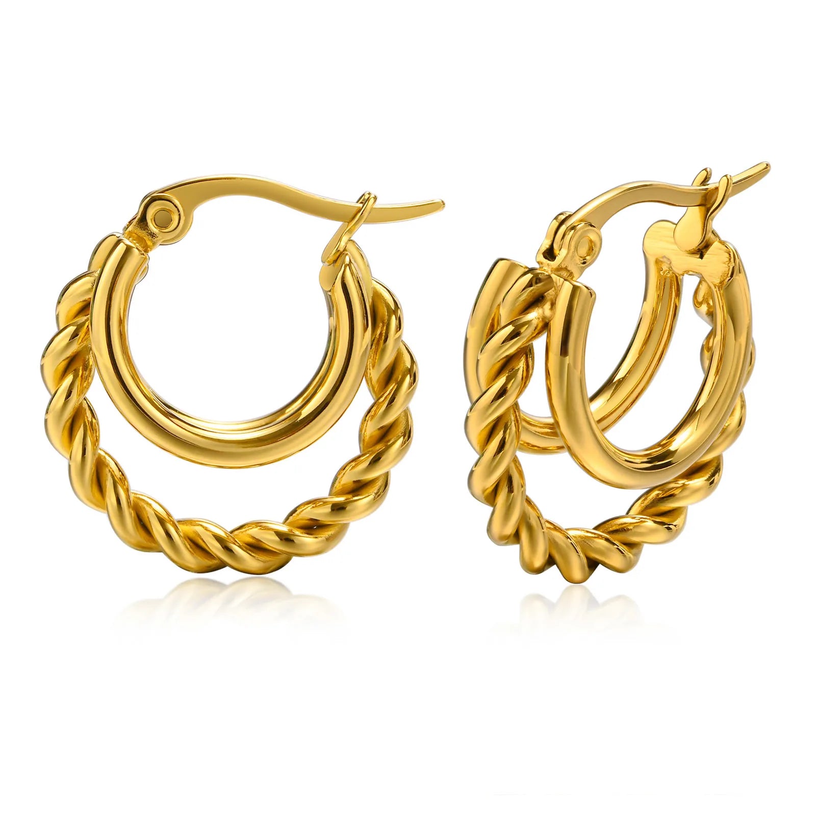 Trendy Stainless Steel Hoop Earrings for Women | Gold Plated Layered Huggie Earring additional angle