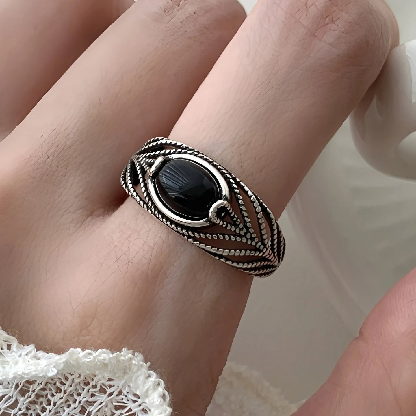 VENTFILLE 925 Sterling Silver Flower Lace Ring Korean Fashion Opening Inlaid CZ Adjustab detail view