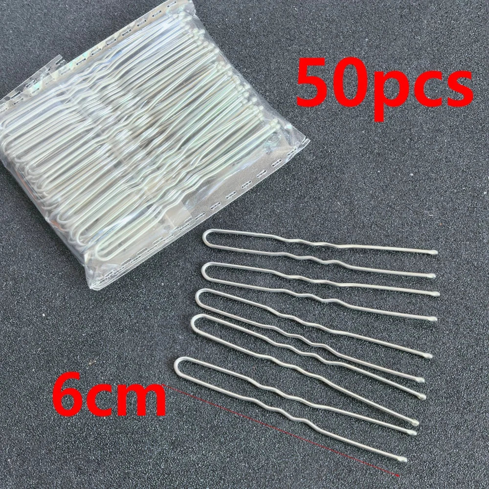 50pcs/Box Metal U Shaped Hair Clips Wedding Bridal Bobby Pins Alloy Waved Hairpins For close-up view