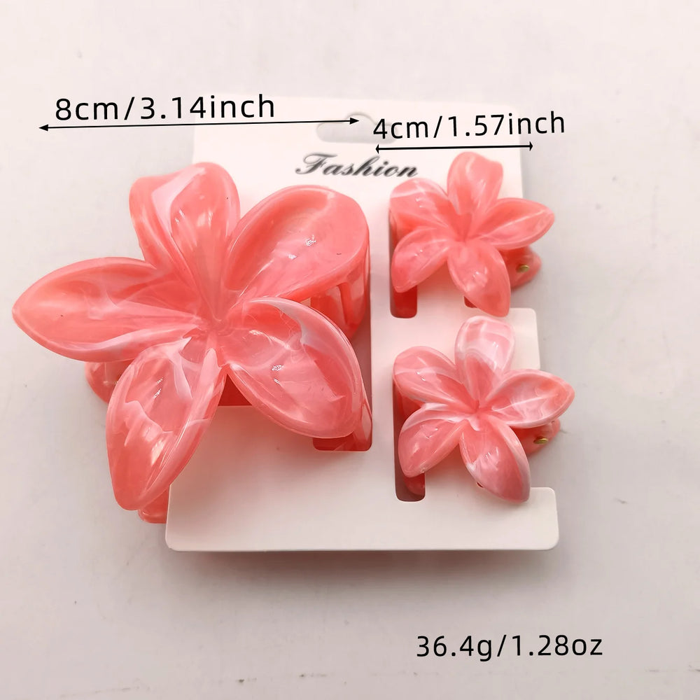 3/6/9/12PCS Hawaiian Gradient Flower Hair Claw Clip For Women Girl Fashion Plastic Non close-up view