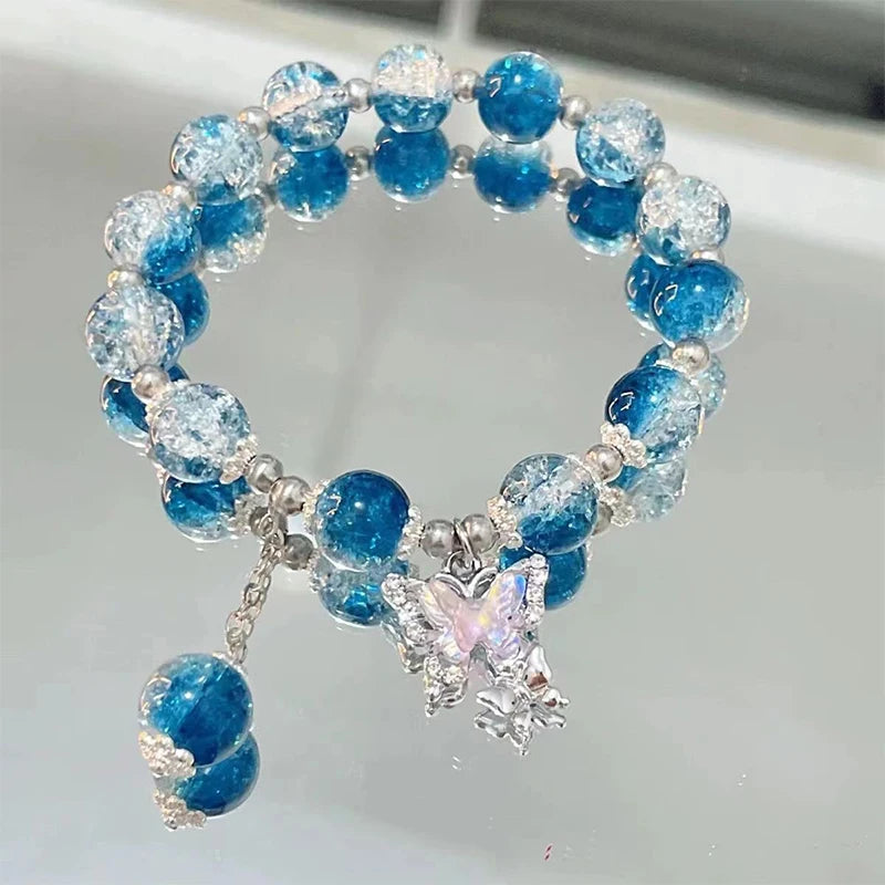 Crystal Butterfly Pendant Bracelet | Colorful Glass Bead Jewelry for Women alternate view