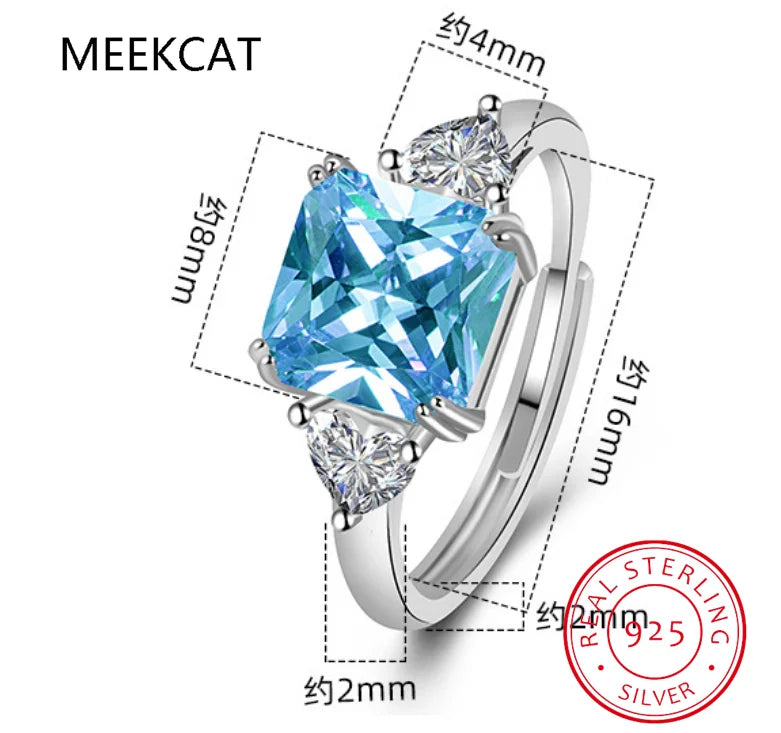 1.9ct Square Natural Sky Blue Topaz 925 Sterling Silver 3 Stone Ring for Women Gemsto lifestyle view