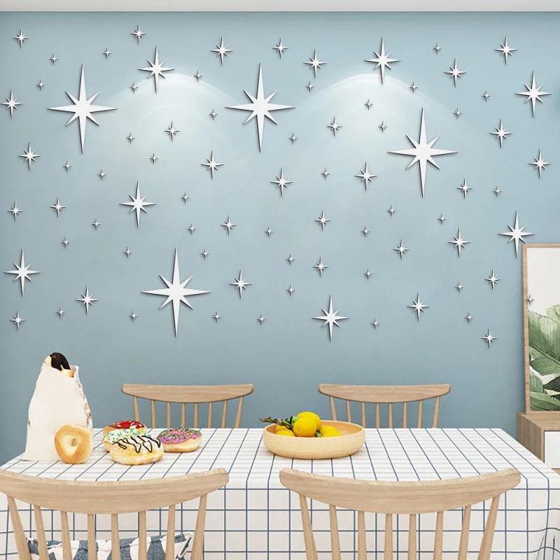 82pcs Acrylic Star Mirror Wall Sticker | Self-Adhesive Wall Decor Set close-up view