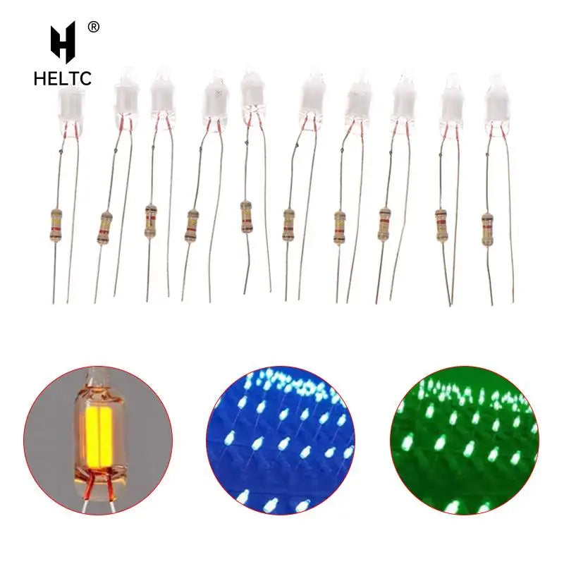 Neon Indicator Light Bulbs with Resistor | 220V Red Blue Green 4x10mm 5x13mm