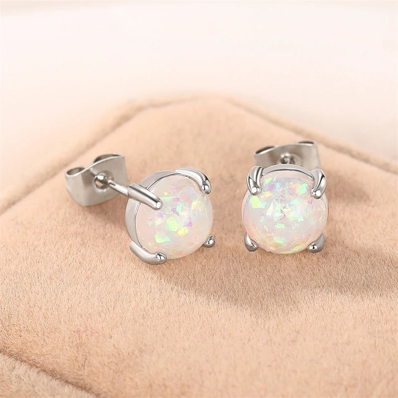 Huitan Dainty Simulated Opal Stud Earrings for Lady Simple Versatile Ear Piercing Earrin detail view