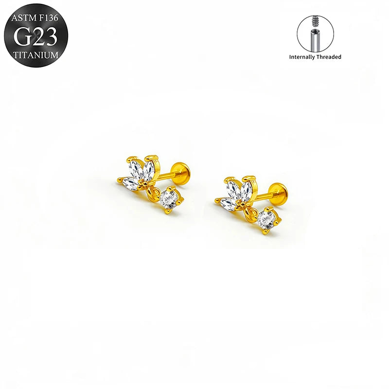 EVISPOL ASTM F136 G23 Titanium Tiny CZ Labret Lip Stud Earring for Women 16G Heart additional angle