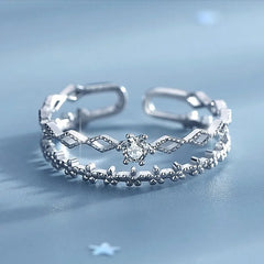 VENTFILLE 925 Sterling Silver Flower Lace Ring Korean Fashion Opening Inlaid CZ Adjus alternate view