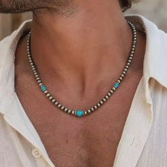 Synthetic Turquoise Necklace for Men | Natural Stone Mini Beads Summer Beach Bohemian Je detail view