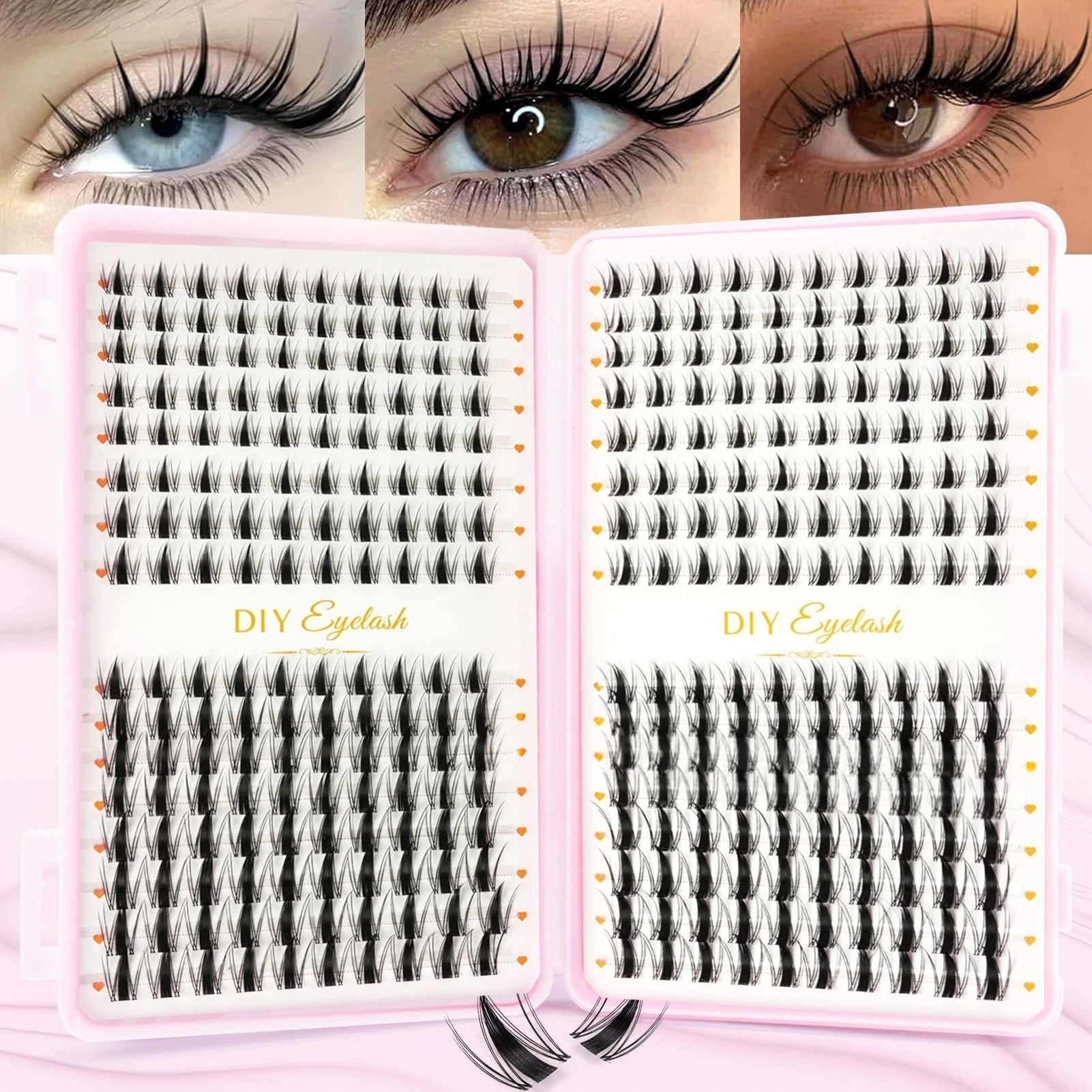 32Rows Fox Eye Manga False Eyelashes Large Capacity Tapered Thick Segmented Individual Cluster Lash Extensions Enlarge Eyes