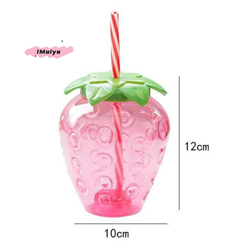 M-500ml Summer Cute Strawberry Straw Water Bottle Milk Coffee Straw Cup for Home Po additional angle