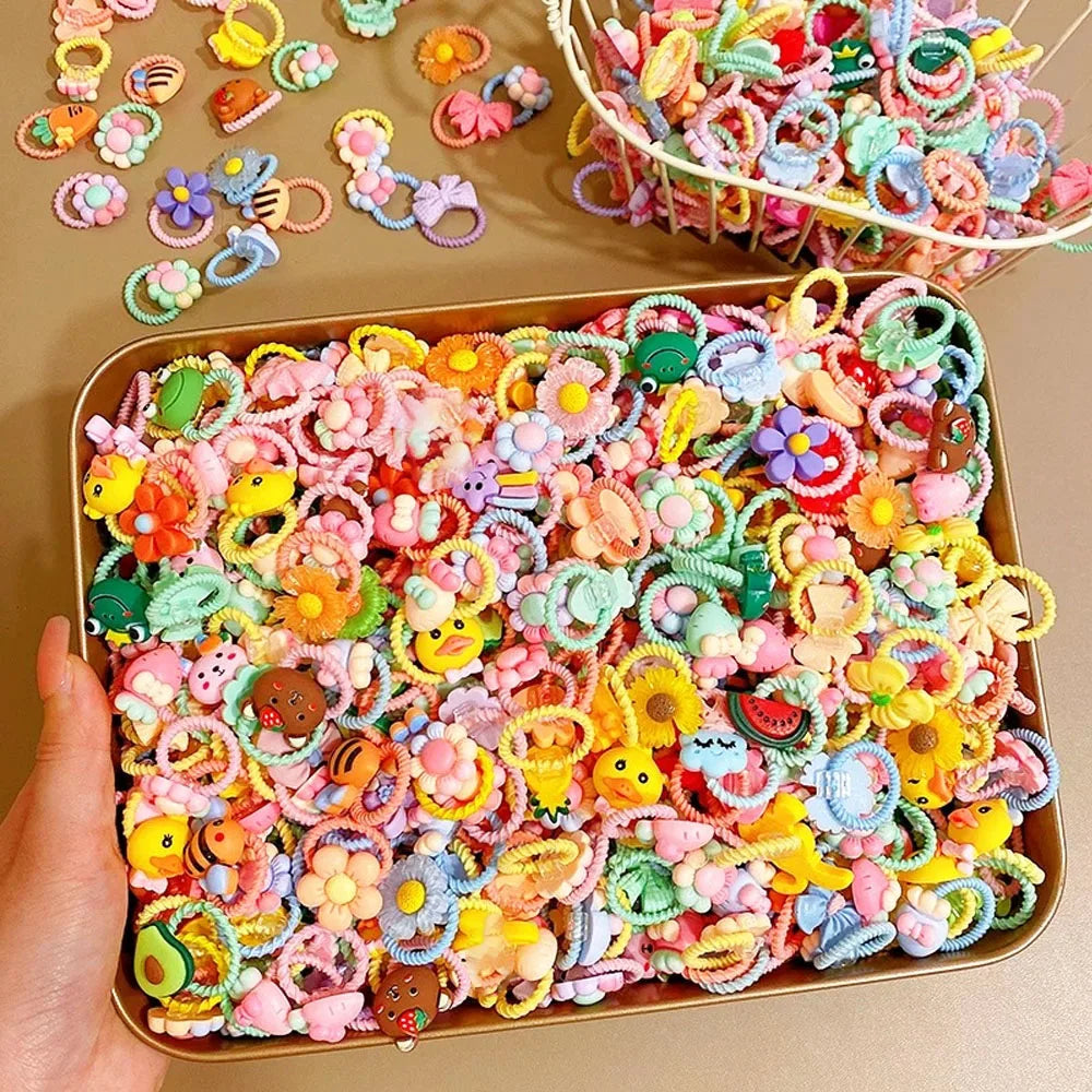 Cute Thumb Hair Ties For Girls,high Elasticity,cartoon Animal Flowers And Fruit Decora close-up view