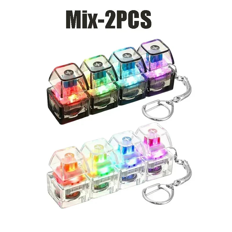 1-10pcs Light Up Keyboard Key Keychain Stress Relief Fidget Toy Clickable Button with LED Light