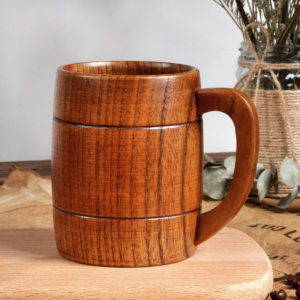 320ml Handcrafted Wooden Coffee Mug Natural Drinkware Cup Vintage Solid Wood Beer Mug wi detail view