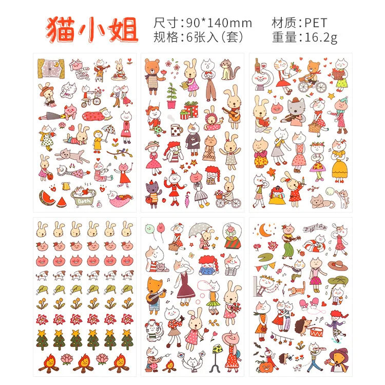 6Pcs Waterproof Cartoon Sticker Set | Cute DIY Decals for Laptops, Phones, and Planne lifestyle view