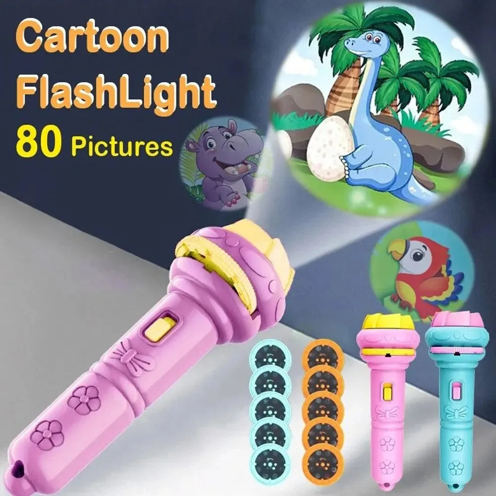 10 Cards Cartoon Projection Flashlight 80 Patterns Creative Children Flashlight Toy Projector Baby T