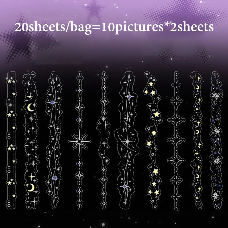 Mr.Paper 20Pcs/Pack Starlight Series Laser Silver PET Long Strip Stickers Holograph additional angle