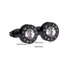 2Pcs 316 Stainless Steel Round Shine AAA CZ Diameter Roman Numeral Stud Earrings For alternate view