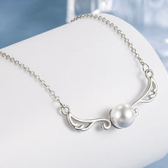 925 Sterling Silver Light Luxury Premium Wings Pearl Necklace Anniversary Birthday Par close-up view