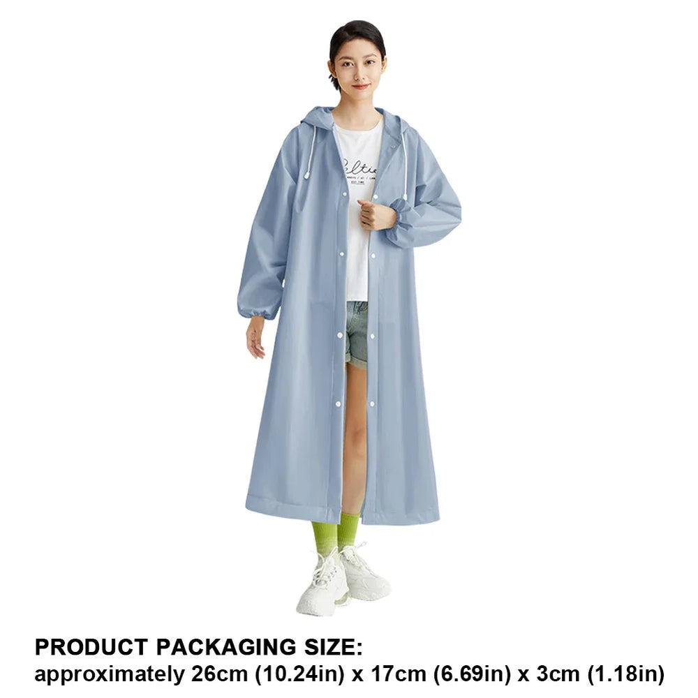 Adult Long Raincoat | Reusable Waterproof Windproof Hooded Rain Gear for Hiking and T alternate view