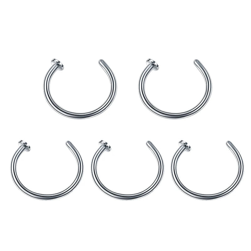 5PC Stainless Steel Women Nostril Nose Hoop Stud Rings Clip on Nose Rings Fake Nose Ea close-up view