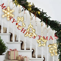 Christmas Window Decor LED Lights | Snowflake Tree Star Deer Sucker Lights for Xmas close-up view